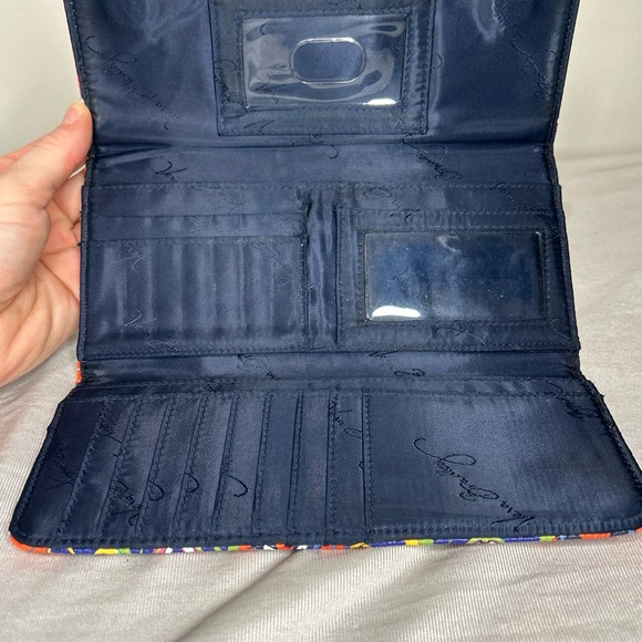 Vera Bradley Women's rio stripe Wallet - Pink and Orange vinyl magnetic tri-fold - Picture 4 of 7